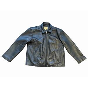 Y2K 90s Boston Harbour Soft Leather Jacket Full Zip Quilted Lined Black Mens XL